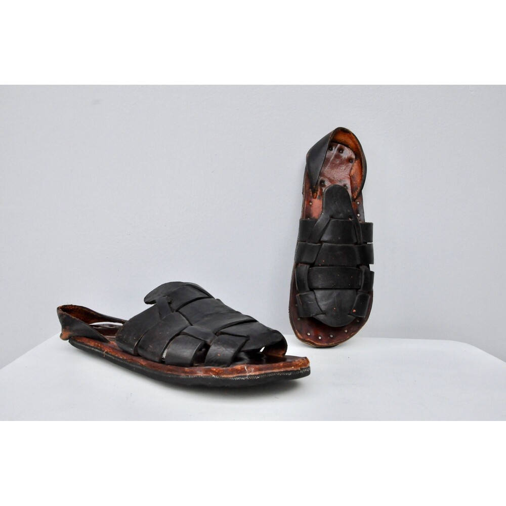 Vintage Woven Leather Huaraches Mexican Sandals Gladiator Medieval LARP 7